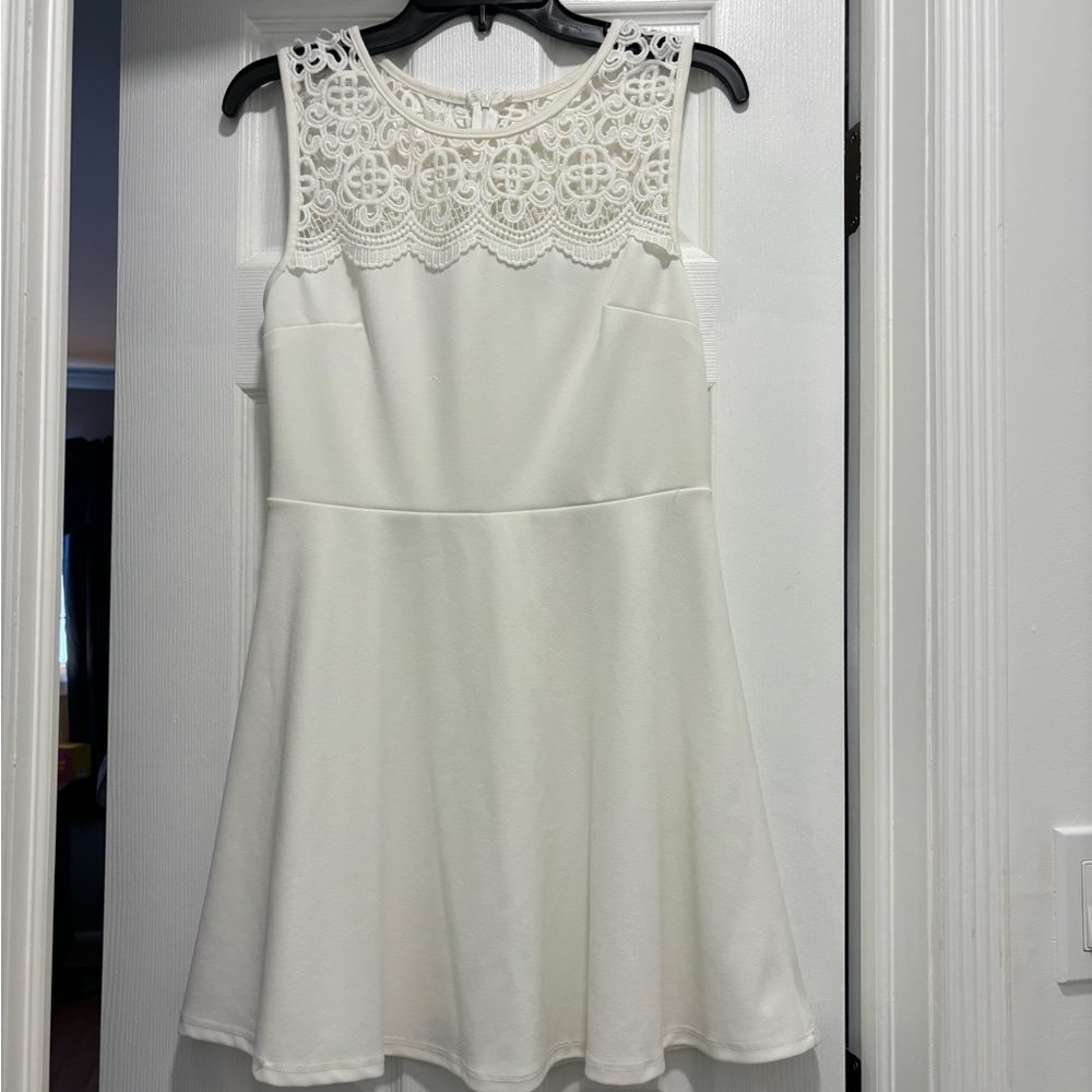 Lulu’s white lace skater dress, size large.